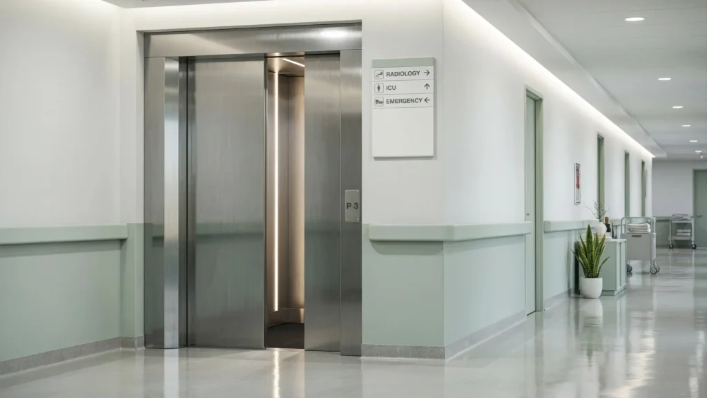Modern hospital elevator installed by Islamabad Elevator Solutions for safe and efficient patient transportation.