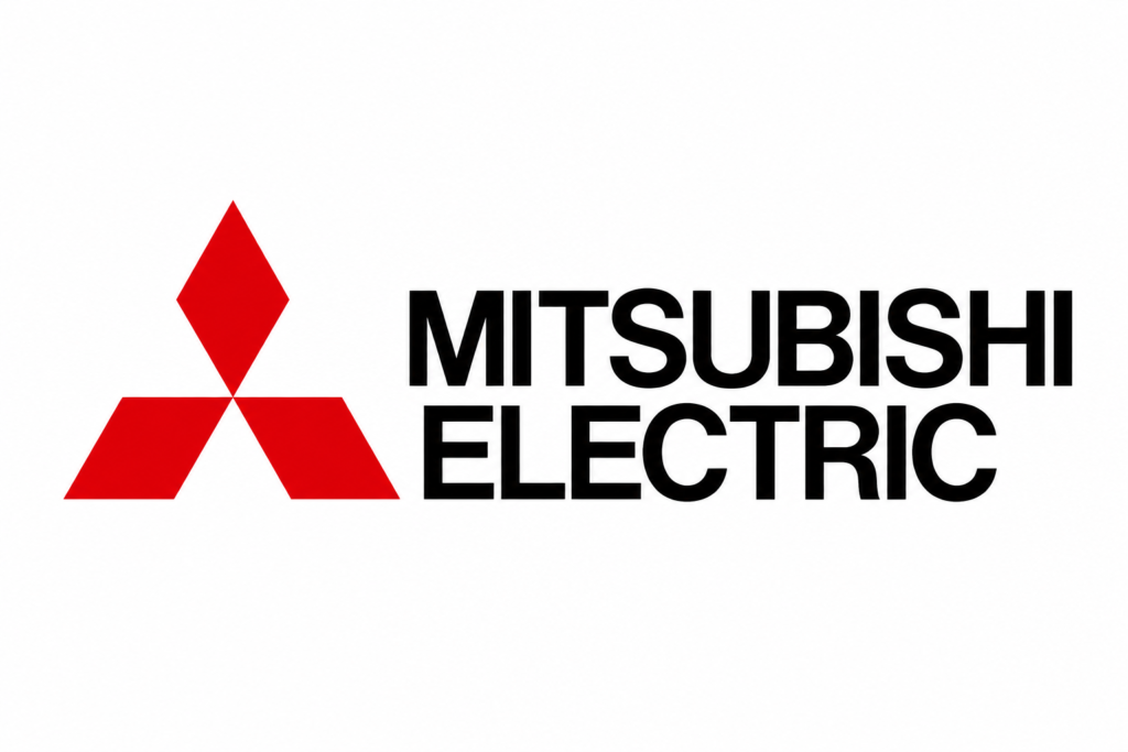 Mitsubishi Electric elevator brand logo on a white background