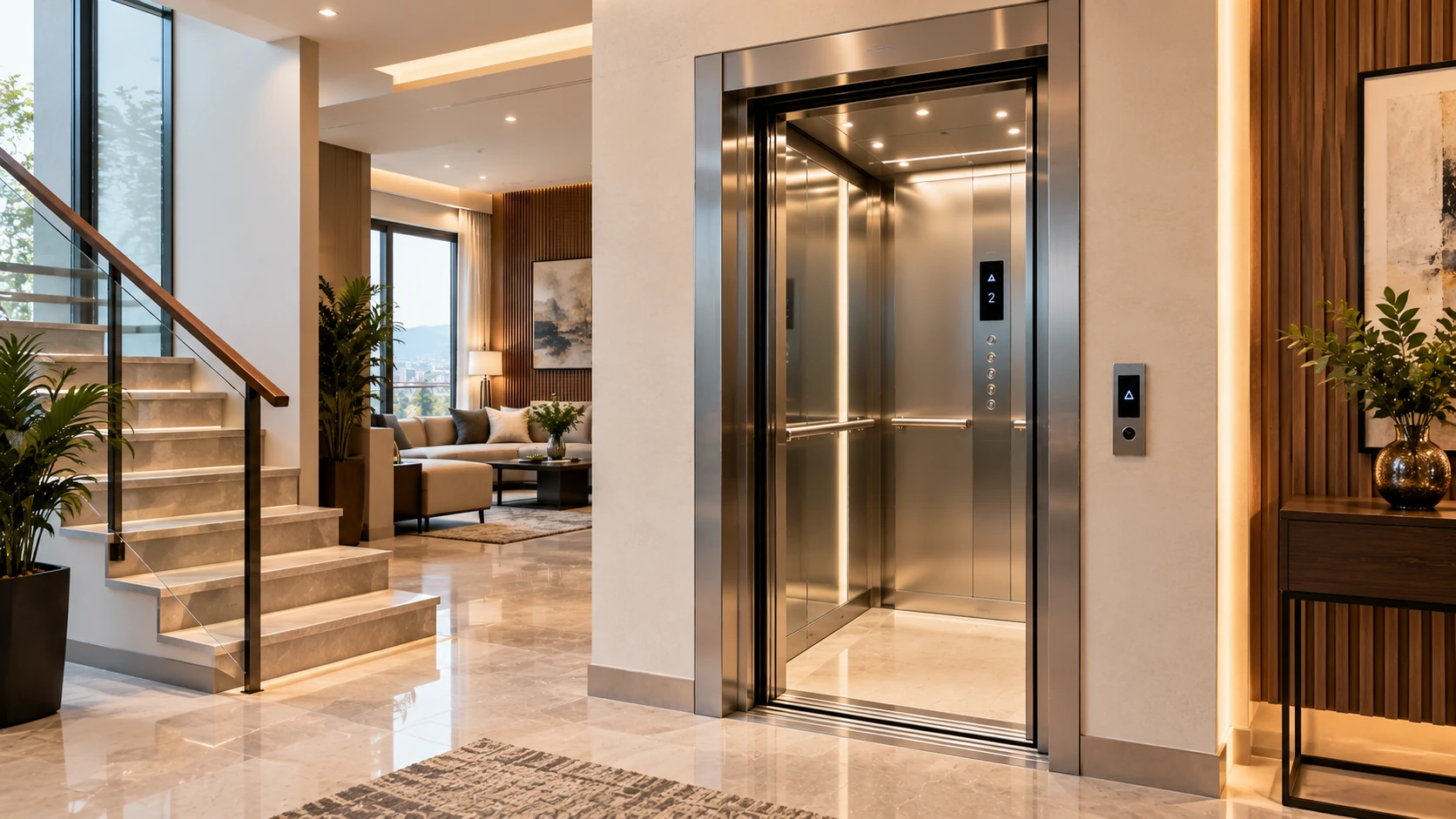 Compact residential passenger elevator installed in a modern home in Islamabad and Rawalpindi, Pakistan