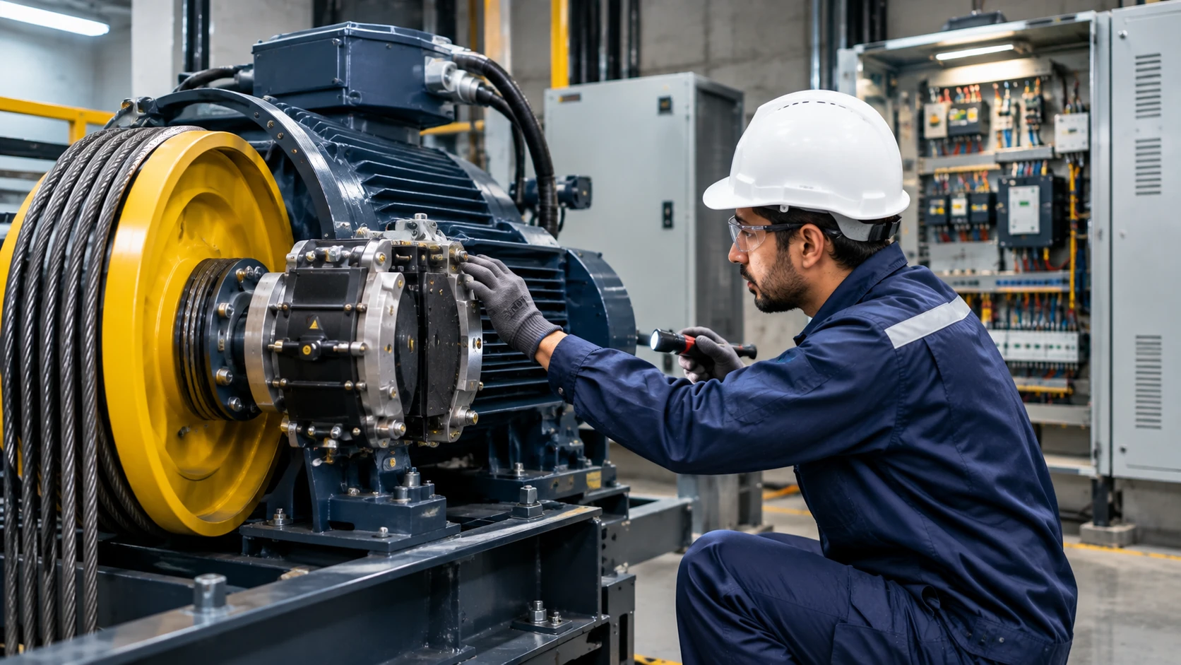 Professional elevator technician performing elevator maintenance and servicing in Islamabad, Pakistan