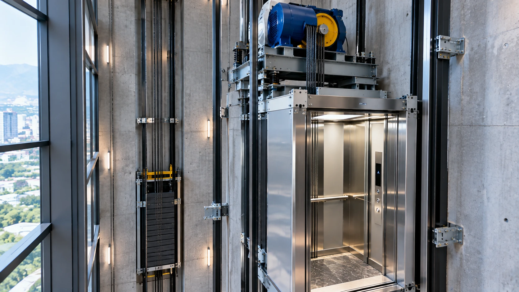 MRL gearless passenger elevator system installed in a modern building in Islamabad and Rawalpindi, Pakistan
